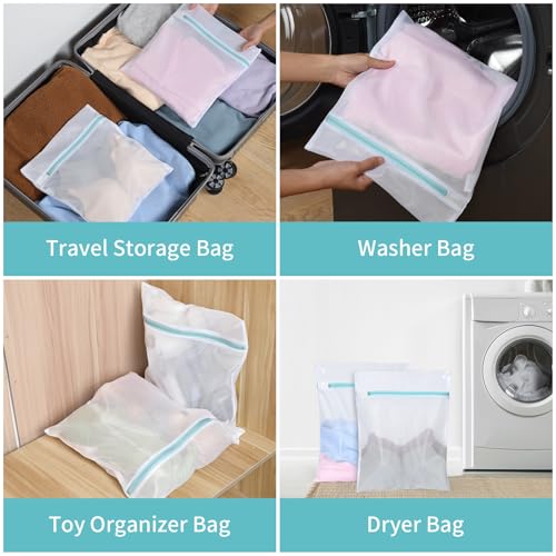 OTraki 12x16 Inch Mesh Laundry Bag 2 Pack Small Lingerie Sock Bag Washing Machine Soft Fine Mesh Zipper Laundry Bra Underwear Wash Bag for Home Travel Don't Drying, Melting 140-176℉ White - size: 12 x 16 inch