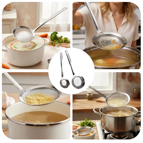 Fine Mesh Stainless Steel Colander,2025 Stainless Steel Filter,Durable Multi-Functional Kitchen Cooking Net Strainer (2-Piece Set),Strainers Fine Mesh,Profesional Stainless Strainer.