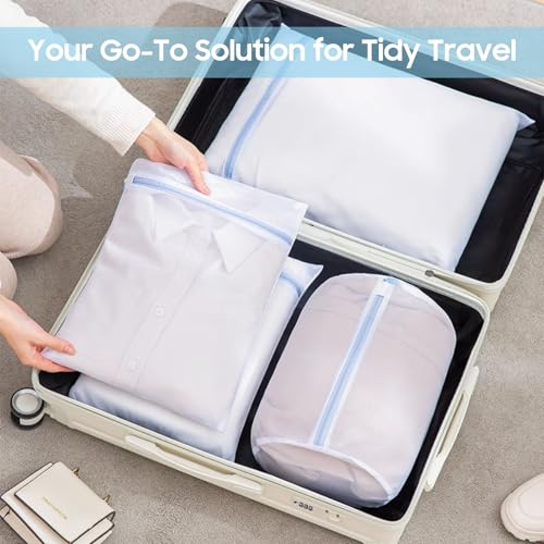 4 Pack Large Fine Mesh Laundry Bags for Delicates, 2pcs 24" x 24" & 2pcs 20" x 24" Extra Large Washing Machine Bags with Auto-Lock Zipper, Protective Wash Bag for Bedding Garments Travel Storage