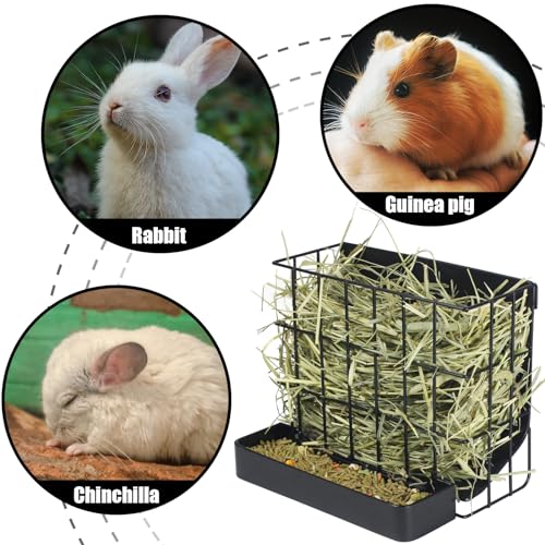 Rabbit Hay Feeder Guinea Pig Hay Holder with Hook Heavy-Duty Metal,Internal Sloping Design,Hay Feeder for Bunny,Rabbit,Chinchillas,Comes with Two Multifunctional Zippers - color: black, size: Large