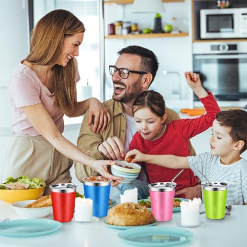 ShineMe Stainless Steel Cups for Kids, 12oz Kids Cups with Stainless Steel Straws and Leak Proof Lids, Unbreakable Metal Tumbler with Colorful Sleeves for Heat/Cold Insulation 6 Pack - color: purple/red/yellow/blue/green/pink