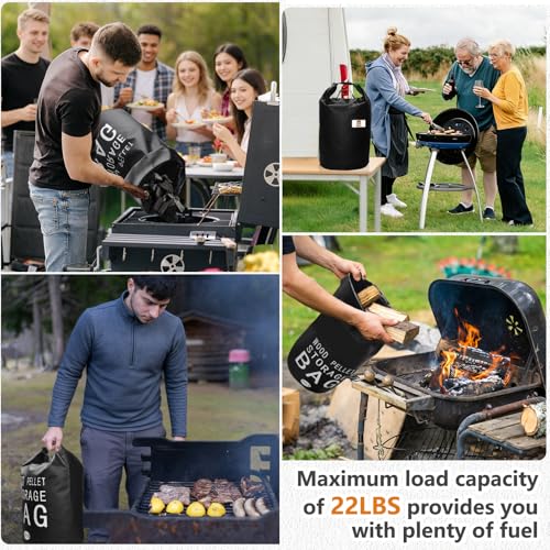 Wood Pellet Storage Containers 22LBWaterproof Charcoal Airtight Storage Bin-Smoker Pellet Storage Bin w/Label Pocket & Buckle Seal & Dual Handles Pellet Containers for Grill Outdoor(2-Pack)