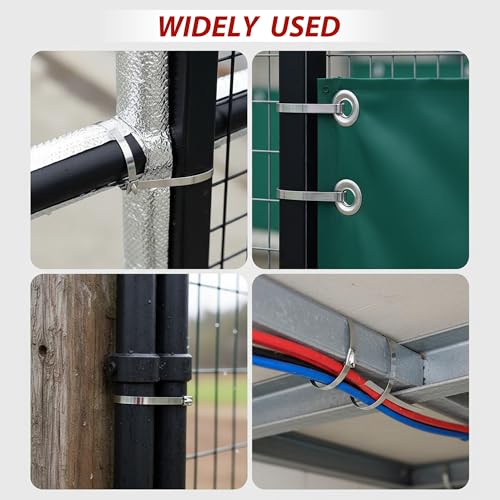 Steel Cable Tie Gun, 150PCS 304 Stainless Steel Zip Tie, Scissors for Chain Link Fence Tensioning, Chicken Wire Frame Cutting Bundling, Heavy Duty Fencing Tool