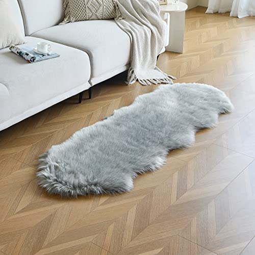 duduta Grey Faux Sheepskin Runner Rugs 2x6 ft, Fluffy Fur Couch Covers - color: Grey, size: 2' x 6'