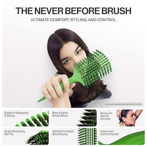 COCCO Aura Vent Boar Brush, Dual-Curved Design for Faster Drying - color: Green