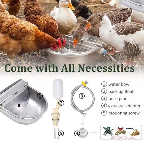 Automatic Dog Water Dispenser Outdoor Water Bowl for Dog, Chicken Livestock | Outside, Heavy Duty, Stainless-Steel, Multi-Pet Waterer Feeder, Float Valve