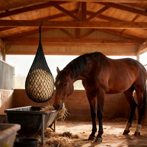 2 Pcs 40'' Hay Nets for Horses,Hanging Slow Feed Hay Bags,Black - color: Black