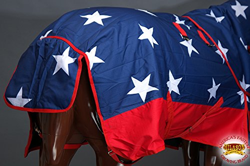 Pony Horse Turnout Blanket HILASON 600D Waterproof Winter Ripstop 400g Fill Belly Wrap Shoulder Gusset Tail Flap - color: US Flag, size: 52 In