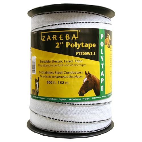 Zareba 2-Inch 500 ft Polytape - 152 M Electric Fencing - Highly Visible Polytape - 890 lb Breaking Load - Easy to Install, Repair, Slice - PT500W2-Z - size: 1 Pack