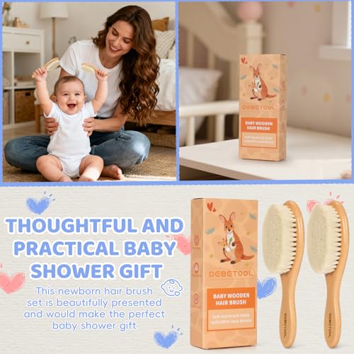 DEBETOOL 2-Pack Baby Hair Brush with Soft Bristles