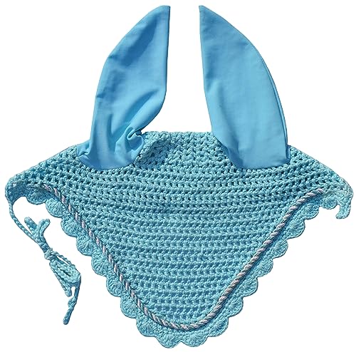Elegant Horse Ear Bonnet, Fly Veil & Fly Mask – Superior Fly Protection with Style and Comfort for Every Ride (Light Blue/Sky Blue, Pony)