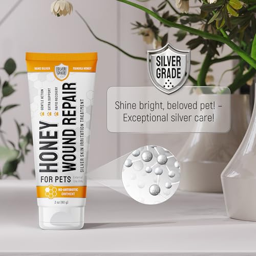 Dog Wound Care with Manuka Honey & Colloidal Silver for Scratches & Skin Irritations – Cat & Dog Hot Spot Treatment Gel Works as Honey Rapid Wound Repair for Horses – for All Pets – 2-Oz
