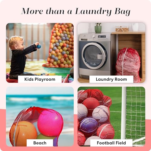 Handy Laundry Mesh XL Laundry Bag 24"x36", Heavy Duty Drawstring, Red - color: Red