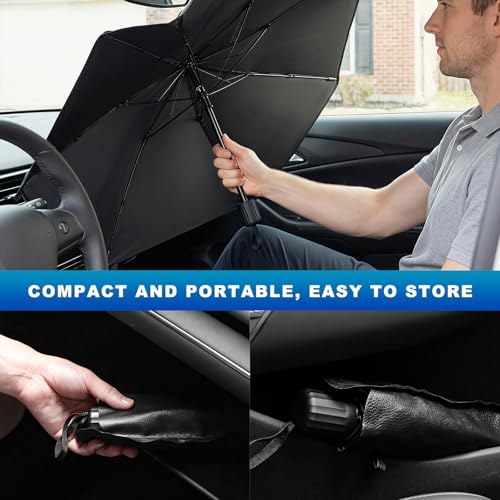 Car Windshield Sunshade Umbrella, Foldable Auto Windscreen Sun Shade Umbrella for Heat Insulation, Portable Windshield Cover Sun Blocker for Cars SUVs Trucks, Car Accessories