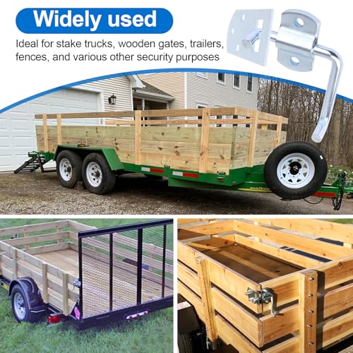 Stake Bed Latches Bracket Set, 2 Pack | Straight Side Gate Latch, For Utility Trailers, Stake Gates, Carports, Wooden Safety Racks, Trucks and Trailers, Heavy Duty