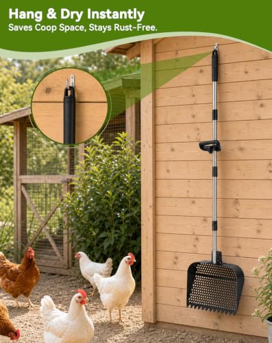 PawGiant 2-in-1 Chicken Poop Scooper & Rake, 12" Metal Coop Shovel