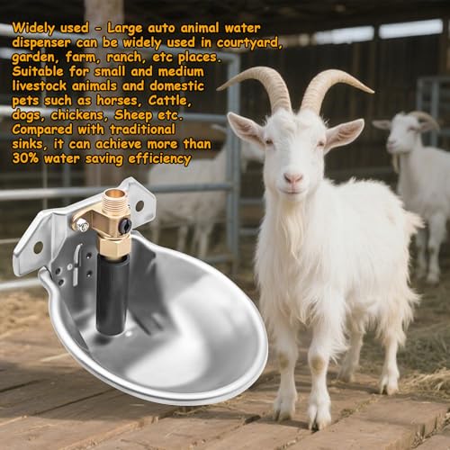 Automatic Animal Drinking Water Bowl with Float Valve and Drainage Hole 304 Stainless Steel Feeder Waterer Livestock Water Trough Suitable for Pet Dog Horse Cattle Goat Sheep 2Pcs(Dia 9in) - style: 0.6L-2pcs