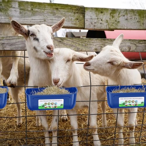 Chicken Feeder Waterer, 3 Pack Duck Feeder Supplies, Hanging Fence Feed Trough with Clips for Goat, Sheeple, Piglet, Gooses, Turkeys, Dog Livestock Poultry, Blue - color: 3 pack Blue