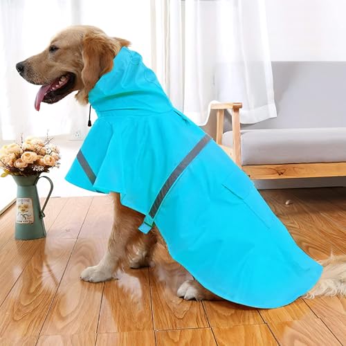 NACOCO Large Dog Raincoat Adjustable Pet Water Proof Clothes Lightweight Rain Jacket Poncho Hoodies with Strip Reflective (M, Lake Blue) - color: Lake Blue, size: Medium (Pack of 1)