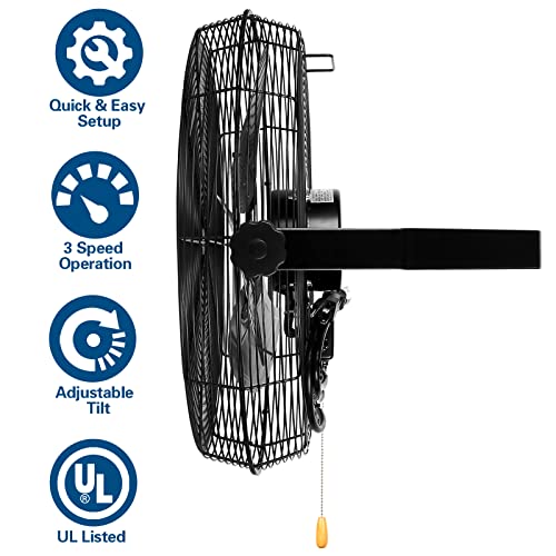 BILT HARD 4600 CFM 20 in. Industrial Wall Mount Fan, 3-Speeds High Velocity Wall Fan with Sealed Motor, Heavy Duty Metal Barn Fans for Garage, Commercial, Greenhouse, Warehouse & Shop Use