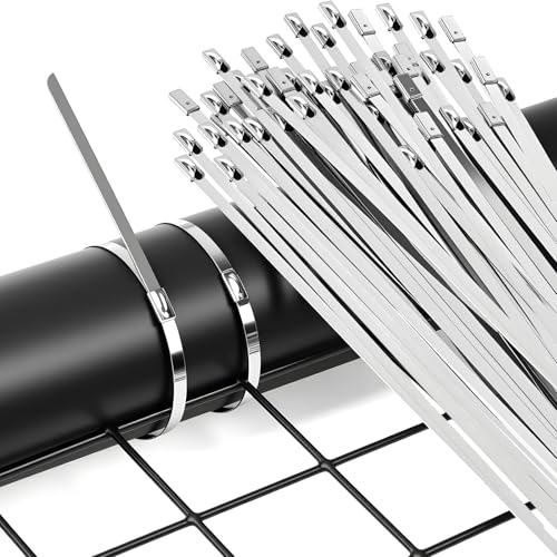 Stainless Steel Cable Tie Gun Kit,100pcs 11.8inch Metal Zip Ties - color: Black