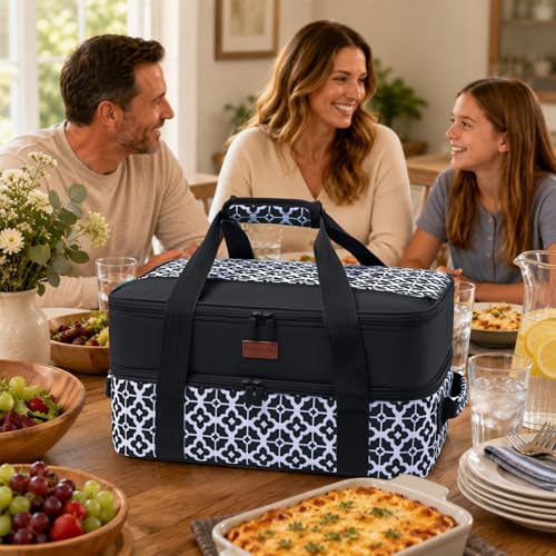 BAGSPRITE Double-Layer Insulated Casserole Carrier for 9" x 13" Baking Dish - color: Black