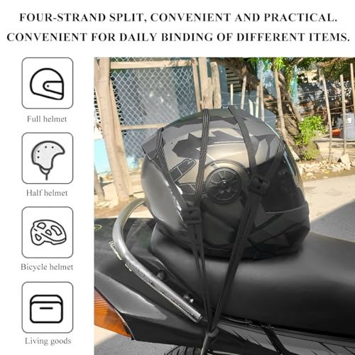 2 PCS Motorcycle Helmet Rope, 23.6" Mesh Helmet Elastic Strap Strong Tie Down with 2 Hooks, Adjustable Bungee Cords Fixed Strap for Motorcycle Bicycle Helmets Luggage Rack