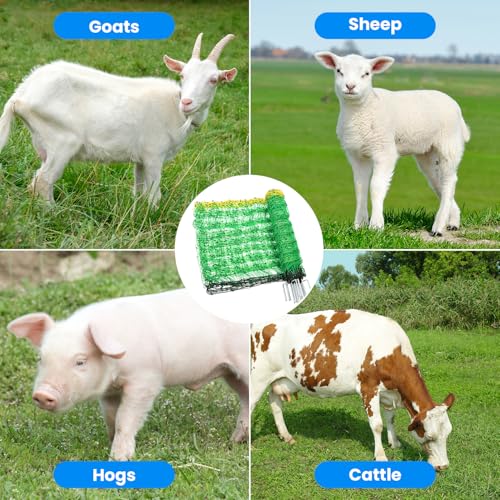 Electric Fence Netting, 42.5" H x 164'L, for Livestock, Cattle, Sheep, Goat | Electric Netting Fence, Pre-Assembled, 14 Posts Double Spiked, Portable Livestock Nets Used in Backyards, Farms and Ranches - size: 42.5" H x 164'L Livestock