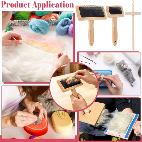 INTERWARM 6Pcs Wooden Drop Spindle and Wool Carder Set, Wooden Wool Carder Brush Hand Carders Spinning Needle Felting Tools for Yarn Blending Spinning Weaving Craft Project Supplies