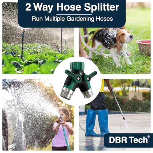DBR Tech® Hose Splitter 2 Way, Heavy Duty Metal Connector, Two Way Garden Hose Splitter, High Flow Spigot Faucet Bib Adapter, Solid Double Y Shut Off Valve for Outdoor Gardening Hoses, Green - color: Green