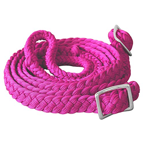 HILASON Braided Poly Barrel Horse Racing Reins Flat Grip Knots 1" X 8Ft | Rein Gifts - color: Hot Pink