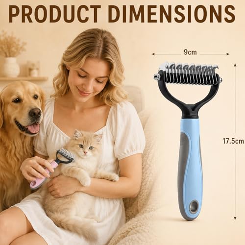 2PCS Pet Grooming Combo - Blue Deshedding Brush with Metal Comb for Detangling and Dematting Long, Matted Fur on Cats and Dogs (2PCS-B) - color: 2PCS-B