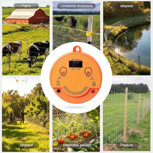 2.5J Electric Fence Charger, DC 12V / AC 110V-240V, 12kV Output Voltage, Covers up to 6.2 Miles (10 km). Supports Solar, Battery and AC Power Supply. Equipped with a Display Screen and Alarm Function.