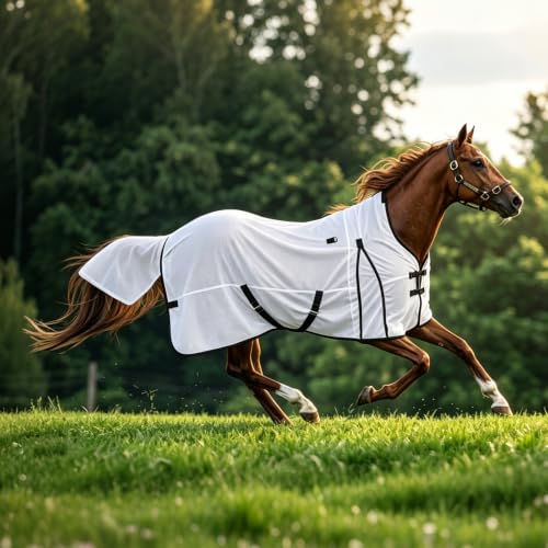 Horse Fly Sheet Breathable 78" UV Protection Equine Summer Sheets Stand Neck White - size: 78"(145cm)