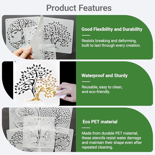 16 Pcs Tree of Life Stencils for Painting, Wood Signs and Journals 6 Inch - color: Tree