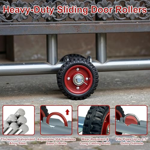Rolling Gate Wheels, 600lb Capacity 6-Inch Double Wheel for Gate with 304 Stainless Steel Adjustable U-Bolts, Sliding Gate Carrier for Metal Tube Gates Driveway Chain Link Fence or Wooden Gate, 1 Pack - color: Black-6in Wheels