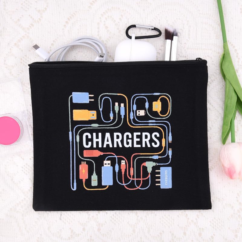ShiQiao Spl Chargers Makeup Bag Organizer Zipper Pouch Chargers Storage Cosmetic Bag for Daughter Son Birthday Christmas Gifts for Friend Travel Toiletry Bag Accessories Organizer Makeup Pouch - style: Black Charger