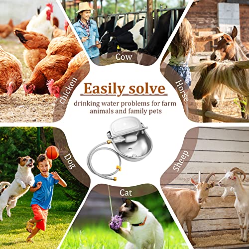 Tessco for you 3 Sets 4L/135oz Automatic Animal Water Bowl with Float Valve Stainless Steel Drinking Trough for Animals Livestock Horse Waterer Kits Includes Hose Connectors, Countersunk Bolts(Silver)