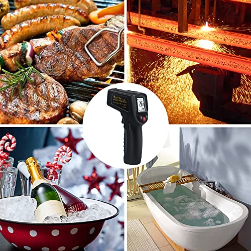 KETOTEK Infrared Thermometer Non Contact IR Digital Laser Temperature Gun -50℃~600℃ (-58℉~1112℉) Adjustable Emissivity Thermometer Gun for Cooking - color: Black