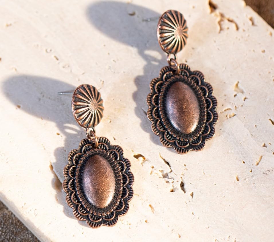 Montana West Rustic Couture's Western Concho Dangle Drop Earrings for Women - color: A-Bronze