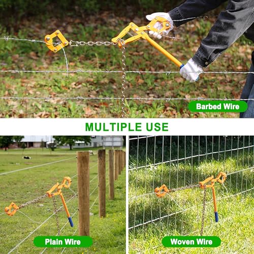 Chain Fence Strainer Plain Barbed Woven Wire Stretcher Tool for Center & End Post Pull, Carbon Steel Fence Tensioner Repair Tool, 47.25" Chain Capacity 2200lbs Farm, Ranch (Yellow, 2 Pack) - color: Yellow (2 Pack)