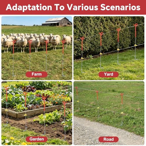 30Pcs 41" Systems Pig Tail Step-in Electric Fence Post for Livestock, Red - color: Red