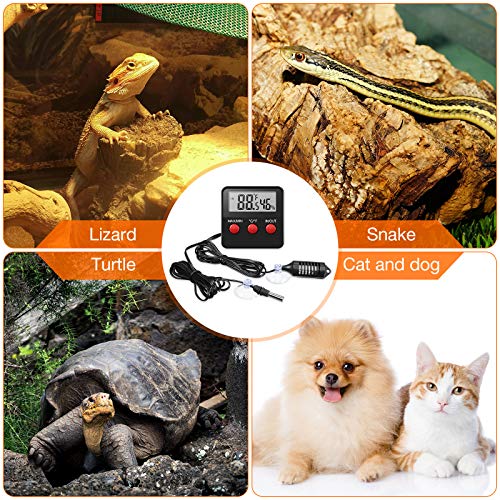 Weewooday 2 Pcs Digital Reptile Thermometer Hygrometer Gauge with Probes | Terrarium Habitat Monitoring Display, Indoor Outdoor Use, Max Min Memory, Probe Sensor, Reptile Pet Care Greenhouse Garden