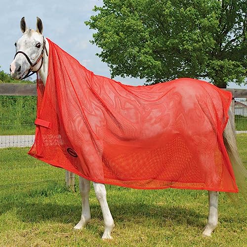 Country Pride Scrim Cooler, Lightweight Mesh Horse Blanket, Breathable Fly Protection, Post-Bath Drying Sheet, 84" x 90" Square Style (Red) - color: Red