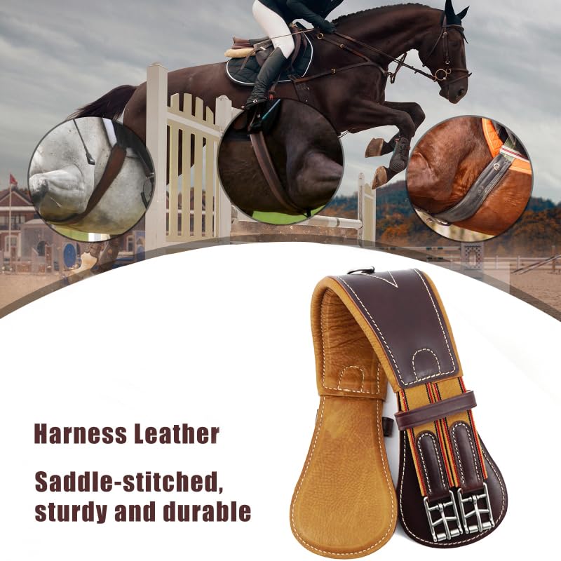 Jeereal English Dressage Girths,Breathable Horse Girth for English Saddle,Premium Equestrean Gear,Made Genuine Leather - size: 32"