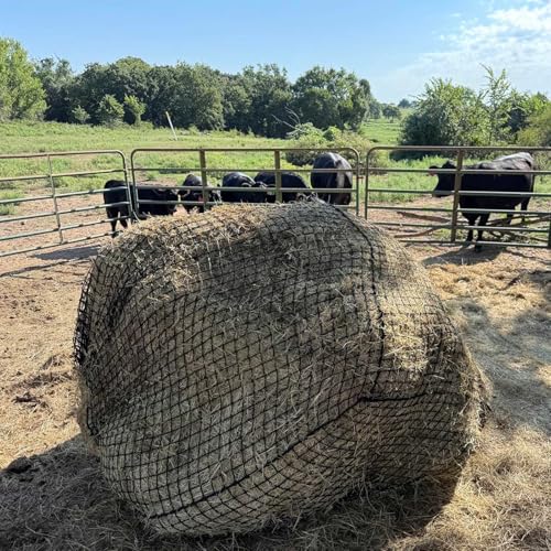Large Round Bale Hay Net, Slow Feed Knotless Design Hay Net Feeder for Livestocks,Heavy Gauge Large Hay Net for Horses, Cattle, Sheep in Farms and Pastures, 1.75-inch Mesh (5×5ft) - color: 5×5 ft