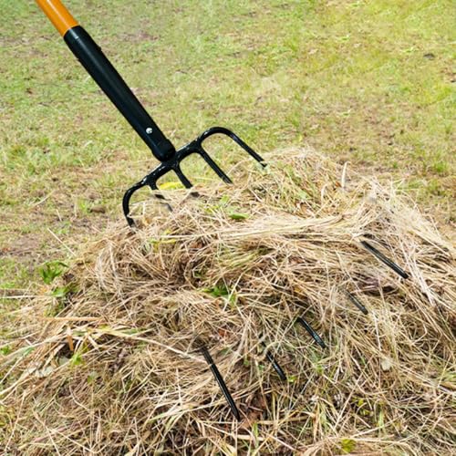 VNIMTI Pitch Fork for Gardening, 5 Tine Pitchfork Heavy Duty with Fiberglass Handle, 58 Inches