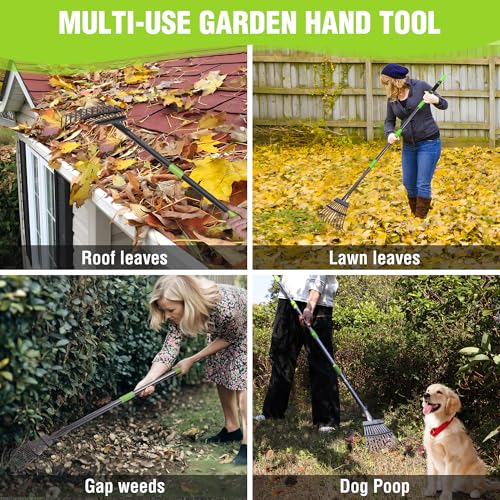WORKPRO Rake, Small Rake for Leaves with 72” Adjustable Long Handle - size: 11 TINE