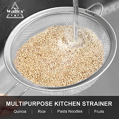 Walfos 6.3 Inch Fine Mesh Strainer, Premium Stainless Steel Sieve and Sifter with Handle, Kitchen Metal Strainers for Rice, Quinoa, Fruits, Noodles, Flour - size: 6.3"