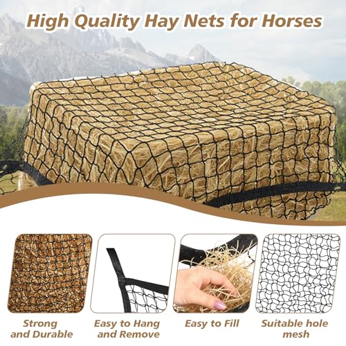 3 Pcs Slow Feed Hay Nets for Horses, 37.5 x 31.5 in Hay Bags for Horses with Large Capacity, Hanging Horse Slow FeedHay Bag for Horse and Sheep Trailer Feeders